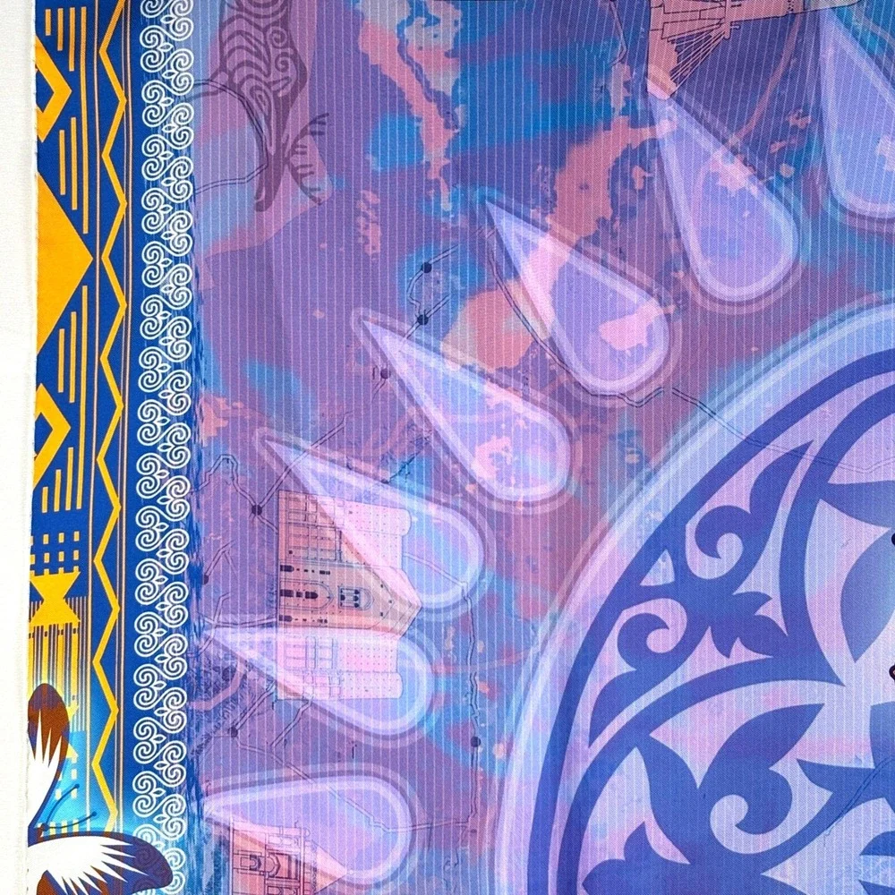NWOT Empire of Kazakhstan Silk Scarf 35 X 35 Blue Geometric Luxury Gift Italy